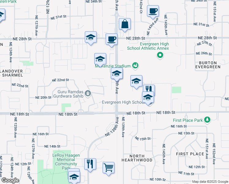map of restaurants, bars, coffee shops, grocery stores, and more near 2017 Northeast 137th Court in Vancouver