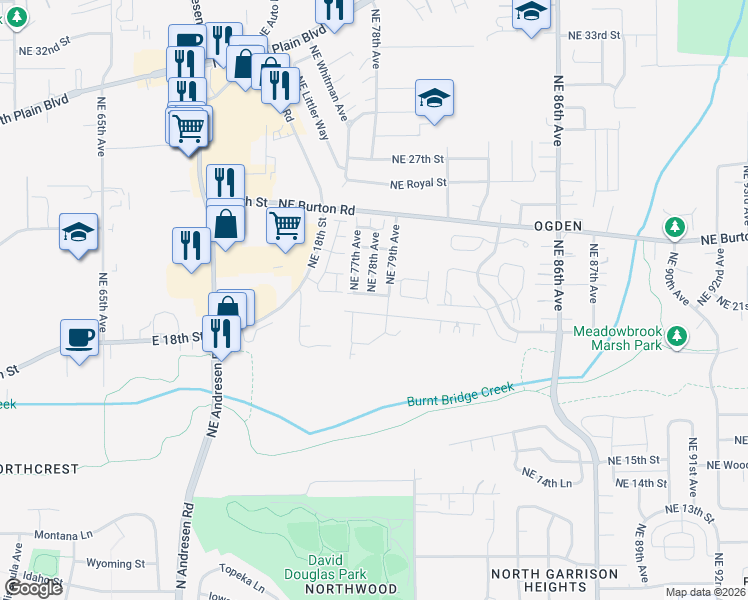 map of restaurants, bars, coffee shops, grocery stores, and more near 7722 Northeast 20th Street in Vancouver
