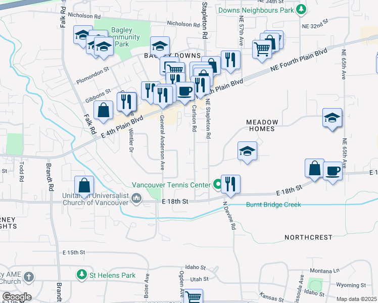 map of restaurants, bars, coffee shops, grocery stores, and more near 2207 Carlson Road in Vancouver