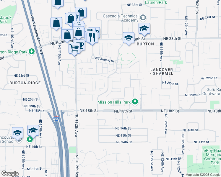 map of restaurants, bars, coffee shops, grocery stores, and more near 2037 Northeast 4 Seasons Lane in Vancouver