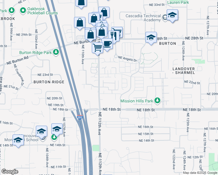 map of restaurants, bars, coffee shops, grocery stores, and more near 2201 Northeast 112th Avenue in Vancouver