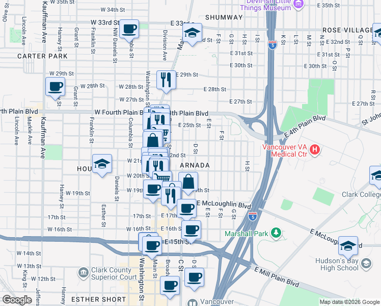 map of restaurants, bars, coffee shops, grocery stores, and more near in Vancouver