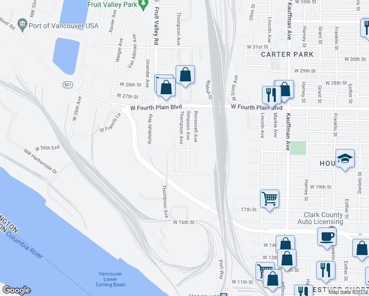 map of restaurants, bars, coffee shops, grocery stores, and more near 2200 Simpson Avenue in Vancouver