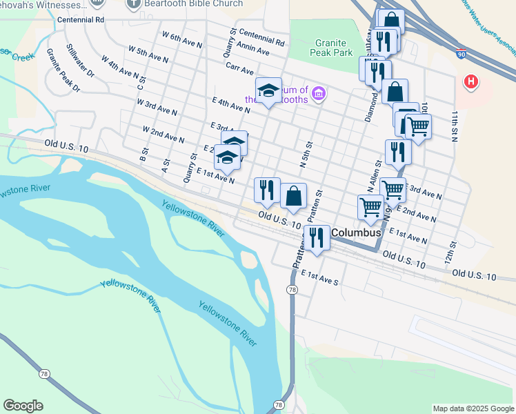 map of restaurants, bars, coffee shops, grocery stores, and more near 340 East Pike Avenue in Columbus