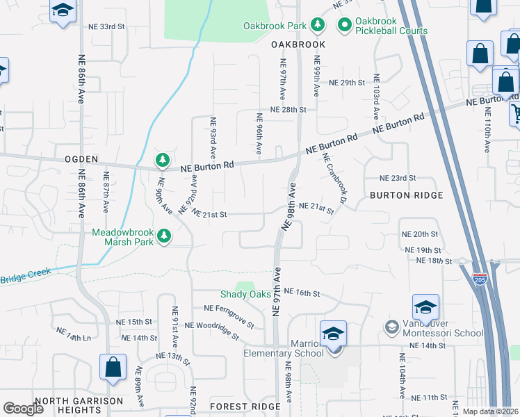 map of restaurants, bars, coffee shops, grocery stores, and more near 2017 Northeast 96th Court in Vancouver