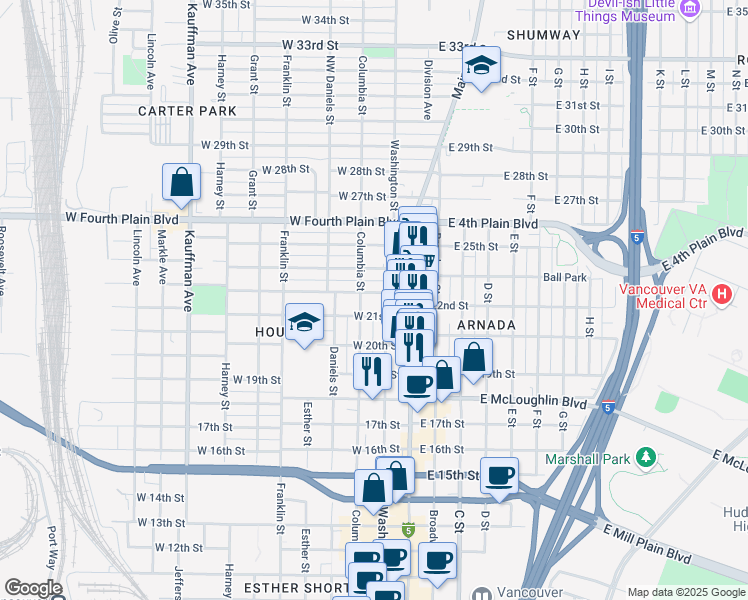 map of restaurants, bars, coffee shops, grocery stores, and more near 183 West 23rd Street in Vancouver