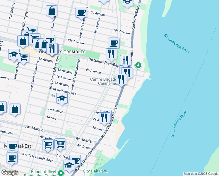map of restaurants, bars, coffee shops, grocery stores, and more near 7e Avenue in Montréal