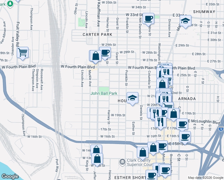 map of restaurants, bars, coffee shops, grocery stores, and more near 719 West 23rd Street in Vancouver