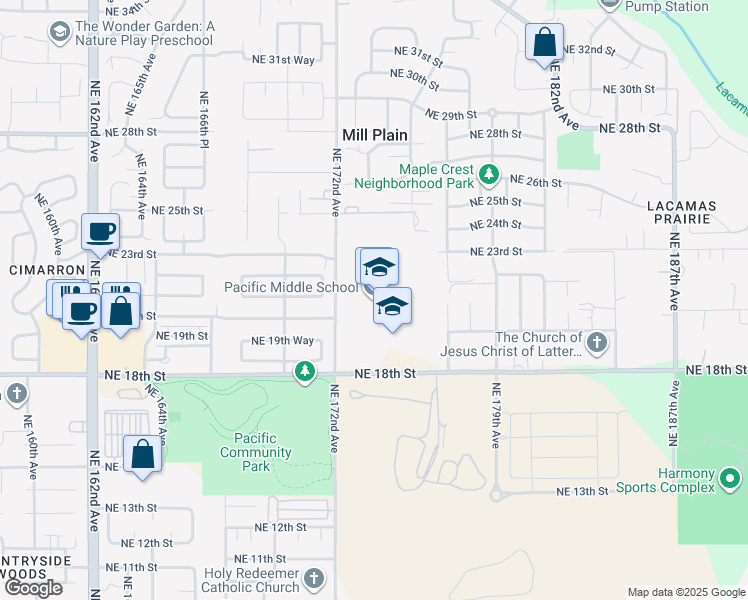 map of restaurants, bars, coffee shops, grocery stores, and more near 2017 Northeast 172nd Avenue in Vancouver