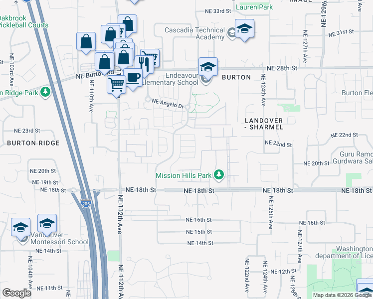 map of restaurants, bars, coffee shops, grocery stores, and more near 11772 Northeast 21st Way in Vancouver