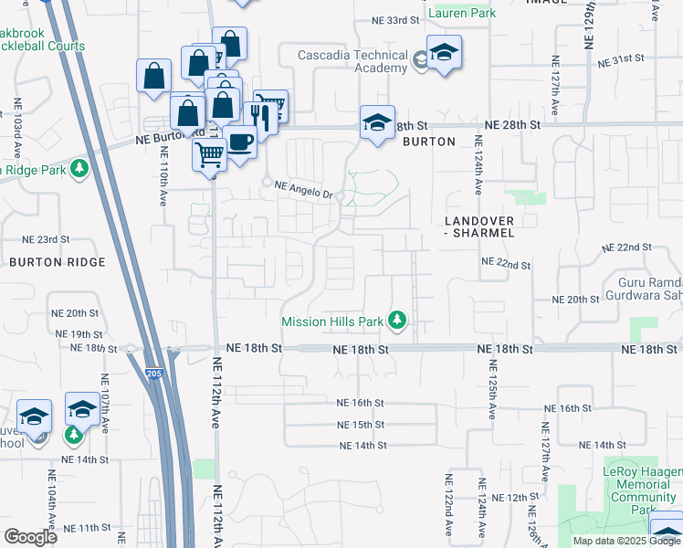 map of restaurants, bars, coffee shops, grocery stores, and more near 11772 Northeast 21st Way in Vancouver