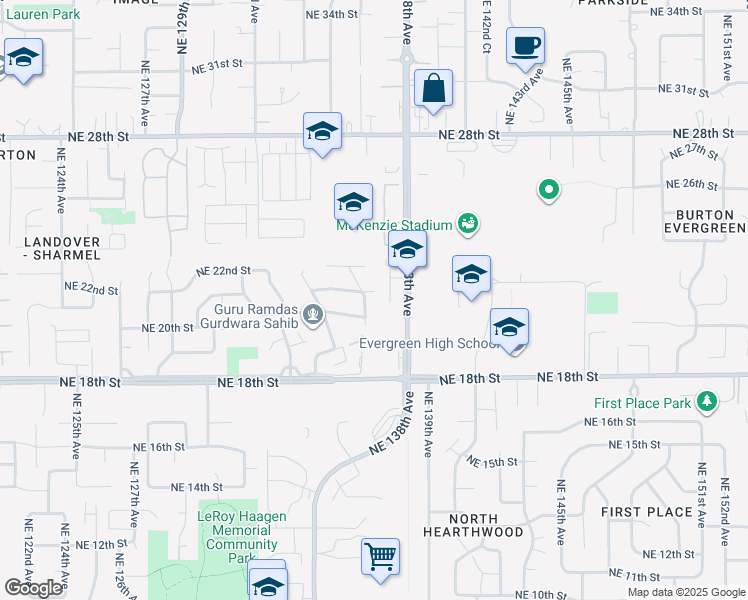 map of restaurants, bars, coffee shops, grocery stores, and more near 2017 Northeast 136th Avenue in Vancouver
