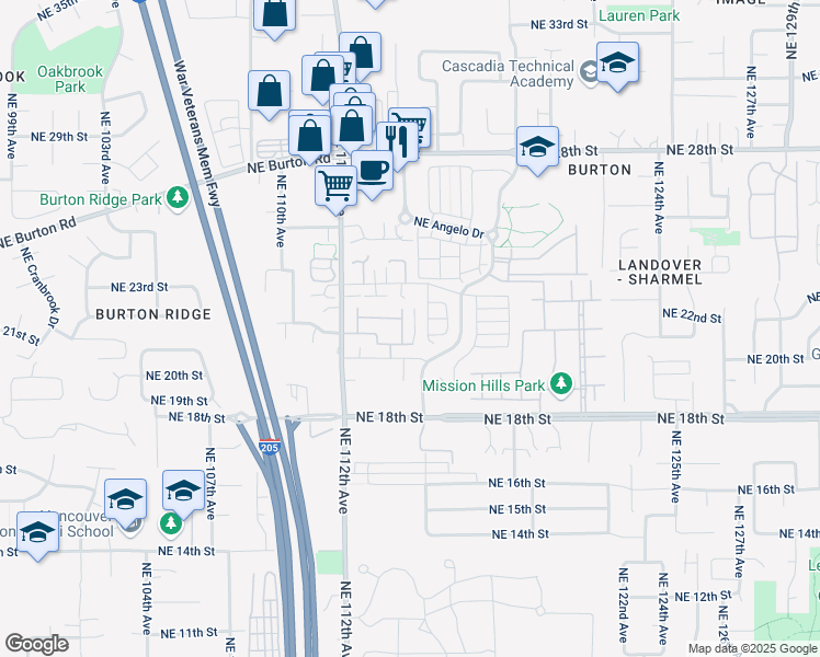 map of restaurants, bars, coffee shops, grocery stores, and more near 2201 Northeast 112th Avenue in Vancouver
