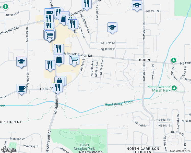 map of restaurants, bars, coffee shops, grocery stores, and more near 2122 Northeast 79th Avenue in Vancouver