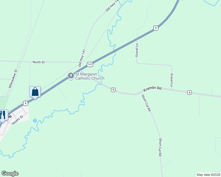 map of restaurants, bars, coffee shops, grocery stores, and more near County Road R in Niagara