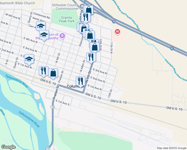 map of restaurants, bars, coffee shops, grocery stores, and more near 933 East 2nd Avenue North in Columbus