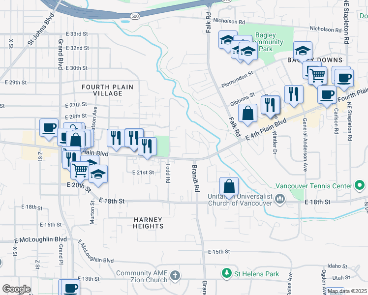 map of restaurants, bars, coffee shops, grocery stores, and more near 3724 East 4th Plain Boulevard in Vancouver