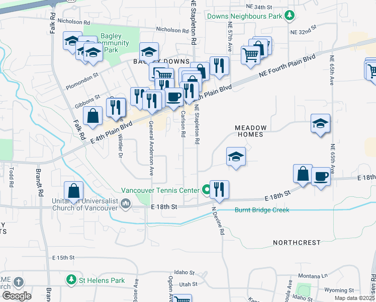 map of restaurants, bars, coffee shops, grocery stores, and more near 2305 Carlson Road in Vancouver