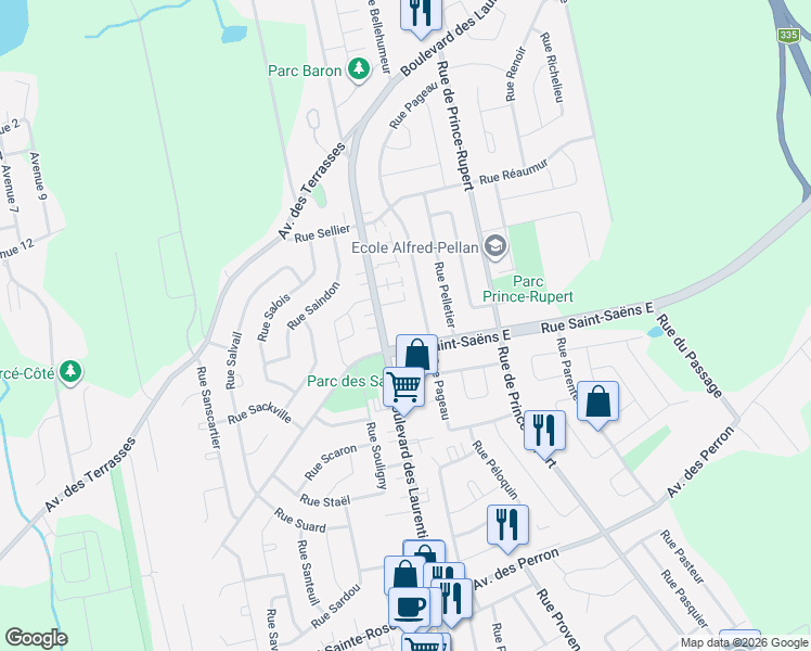 map of restaurants, bars, coffee shops, grocery stores, and more near 6431 Boulevard des Laurentides in Laval
