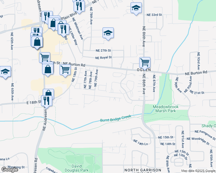 map of restaurants, bars, coffee shops, grocery stores, and more near 2121 Northeast 81st Avenue in Vancouver