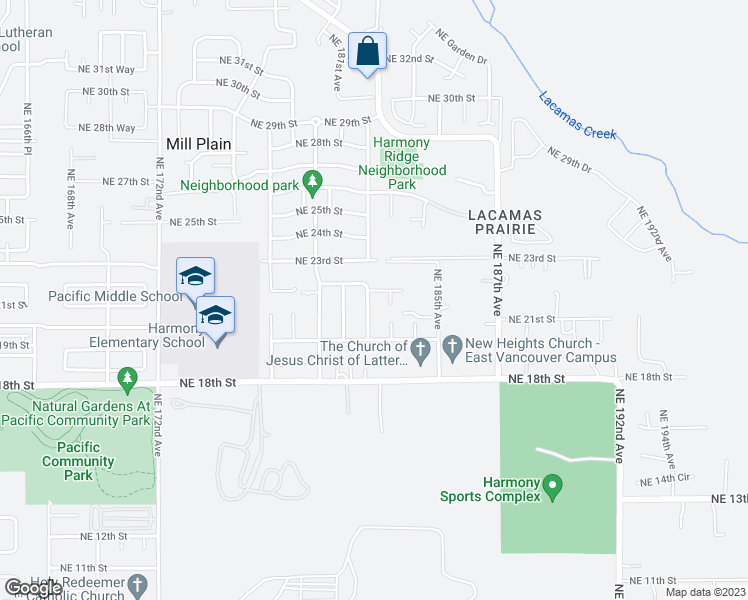 map of restaurants, bars, coffee shops, grocery stores, and more near 2107 Northeast 181st Avenue in Vancouver