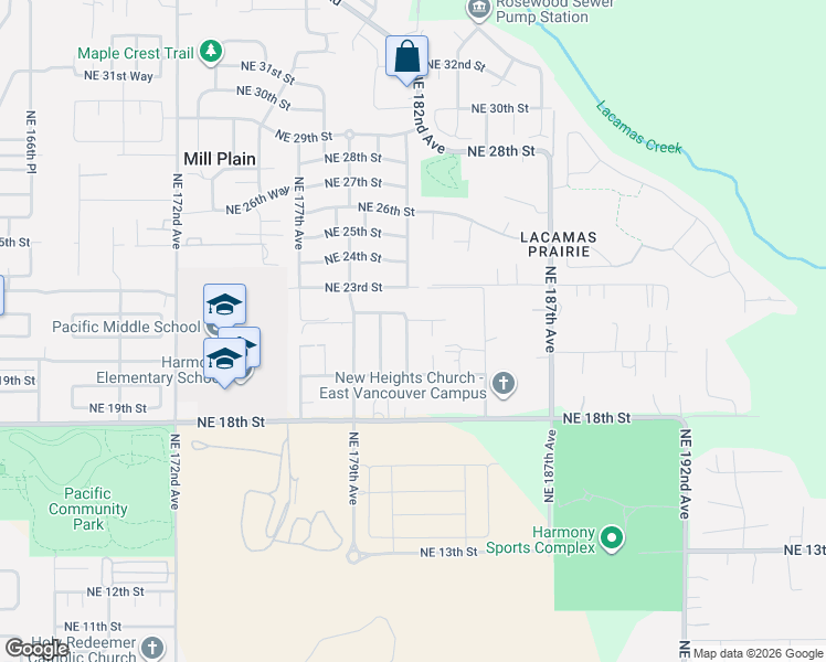 map of restaurants, bars, coffee shops, grocery stores, and more near 2107 Northeast 181st Avenue in Vancouver
