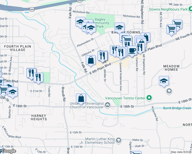 map of restaurants, bars, coffee shops, grocery stores, and more near 12 Dogwood BVLD in Vancouver