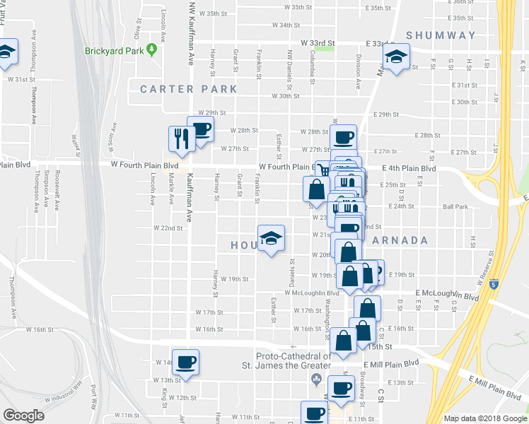map of restaurants, bars, coffee shops, grocery stores, and more near 512 West 23rd Street in Vancouver