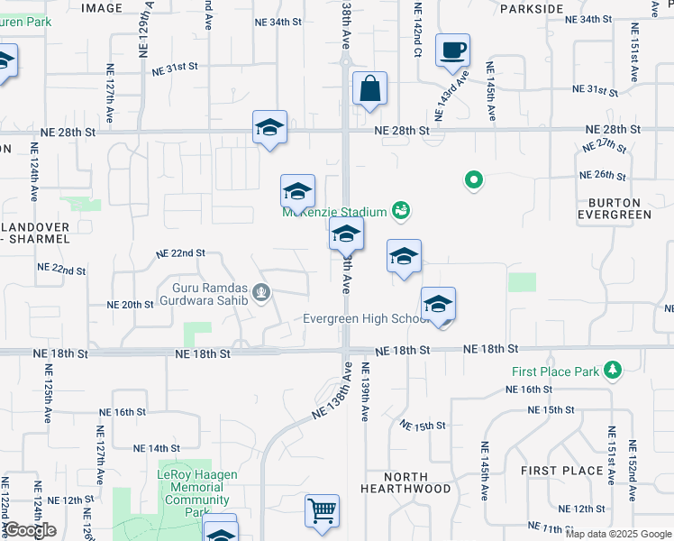 map of restaurants, bars, coffee shops, grocery stores, and more near 2213 Northeast 137th Court in Vancouver