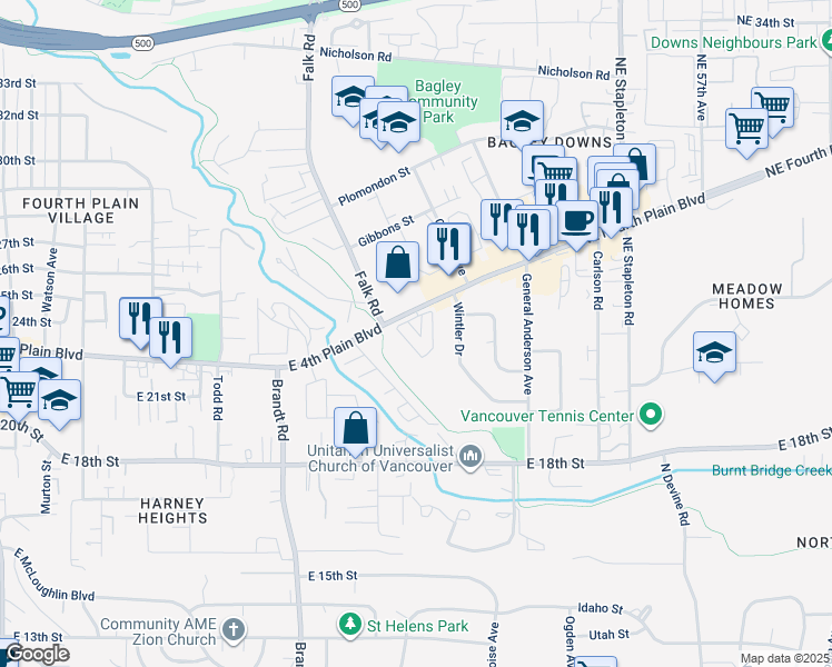 map of restaurants, bars, coffee shops, grocery stores, and more near 4200 Northeast Fourth Plain Boulevard in Vancouver