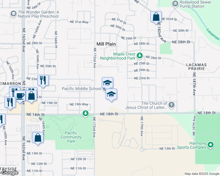 map of restaurants, bars, coffee shops, grocery stores, and more near 2017 Northeast 172nd Avenue in Vancouver
