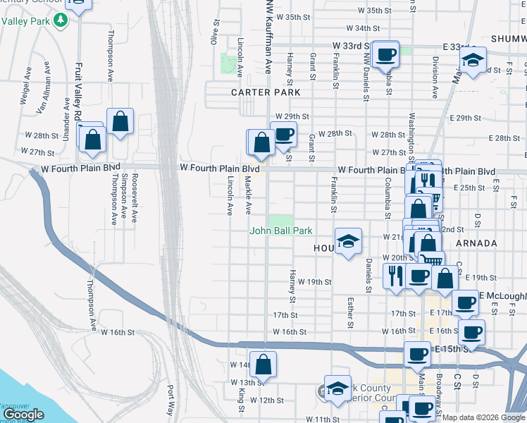 map of restaurants, bars, coffee shops, grocery stores, and more near 1000 West 23rd Street in Vancouver