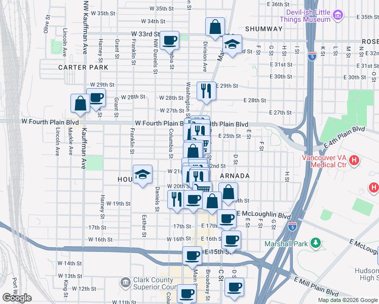 map of restaurants, bars, coffee shops, grocery stores, and more near in Vancouver