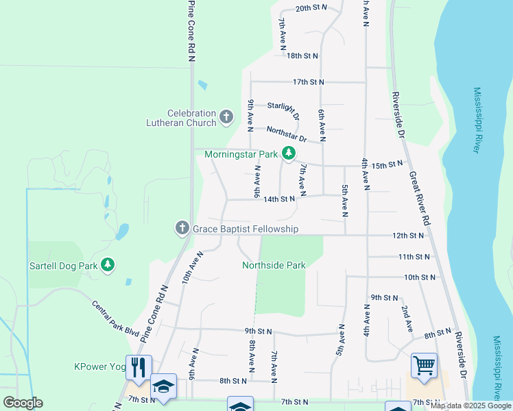map of restaurants, bars, coffee shops, grocery stores, and more near 1402 9th Avenue North in Sartell