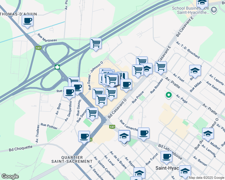 map of restaurants, bars, coffee shops, grocery stores, and more near 3000 Boulevard Laframboise in Saint-Hyacinthe