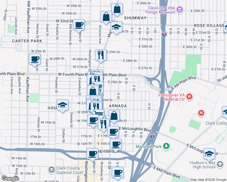 map of restaurants, bars, coffee shops, grocery stores, and more near 306 East 24th Street in Vancouver
