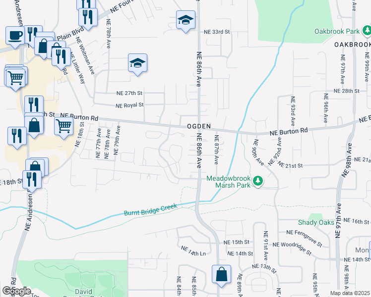 map of restaurants, bars, coffee shops, grocery stores, and more near 2231 Northeast Bridgecreek Avenue in Vancouver