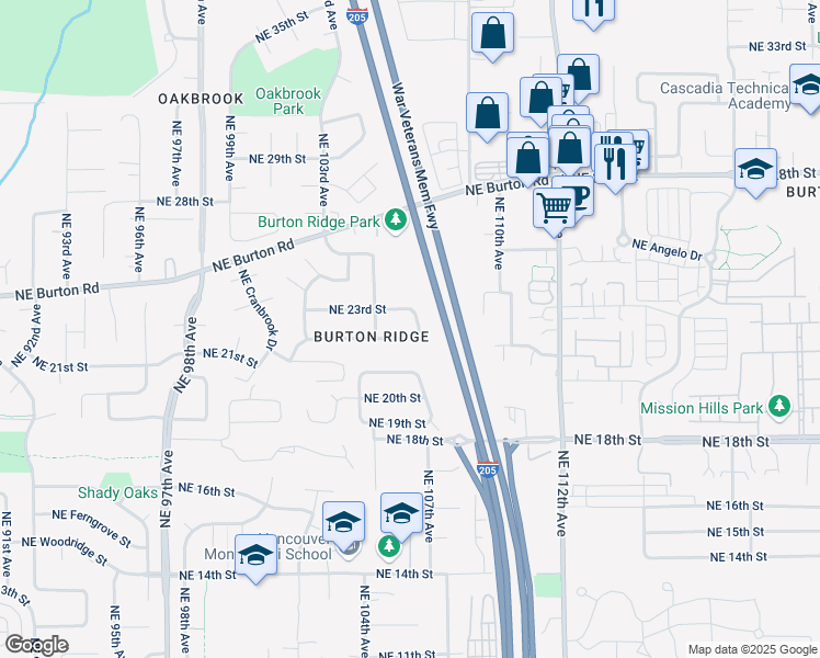 map of restaurants, bars, coffee shops, grocery stores, and more near 2223 Northeast 106th Avenue in Vancouver
