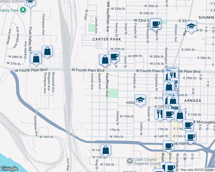 map of restaurants, bars, coffee shops, grocery stores, and more near 2306 Kauffman Avenue in Vancouver
