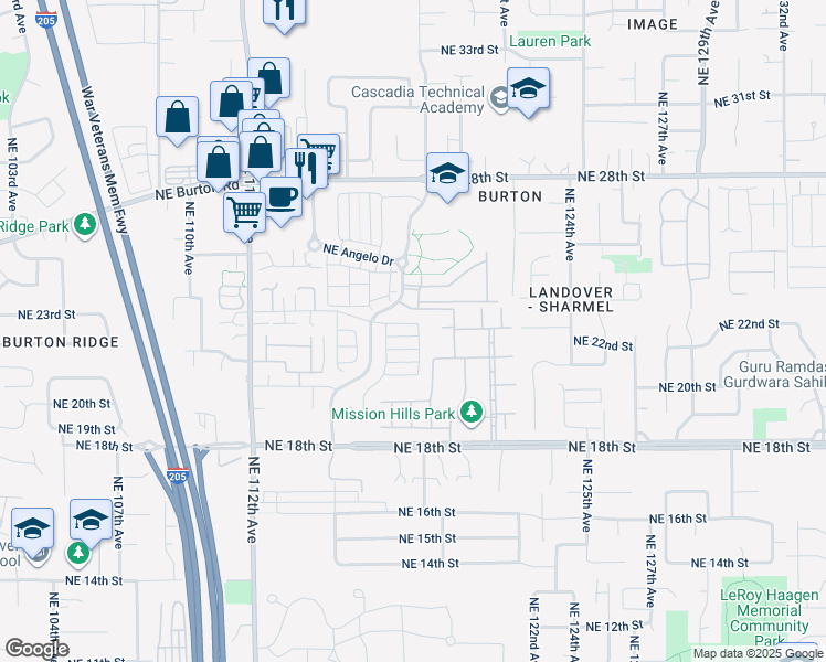 map of restaurants, bars, coffee shops, grocery stores, and more near 11761 Northeast 23rd Way in Vancouver