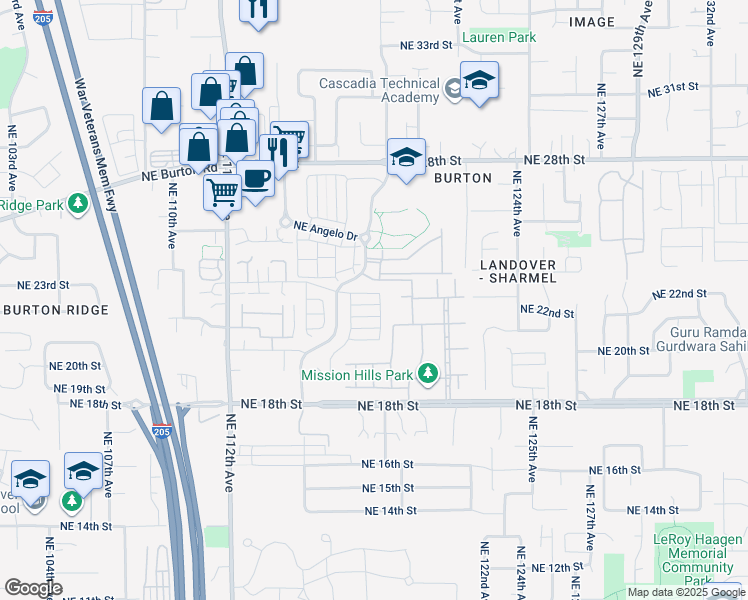map of restaurants, bars, coffee shops, grocery stores, and more near 11761 Northeast 23rd Way in Vancouver
