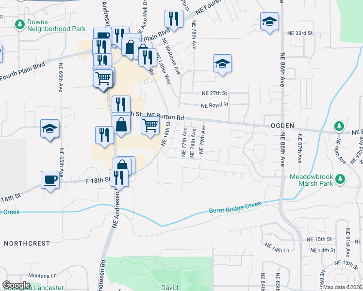map of restaurants, bars, coffee shops, grocery stores, and more near 7531 Northeast 18th Street in Vancouver