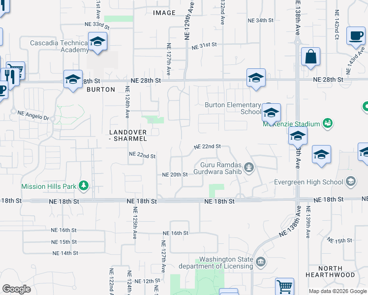 map of restaurants, bars, coffee shops, grocery stores, and more near 2217 Northeast 128th Avenue in Vancouver