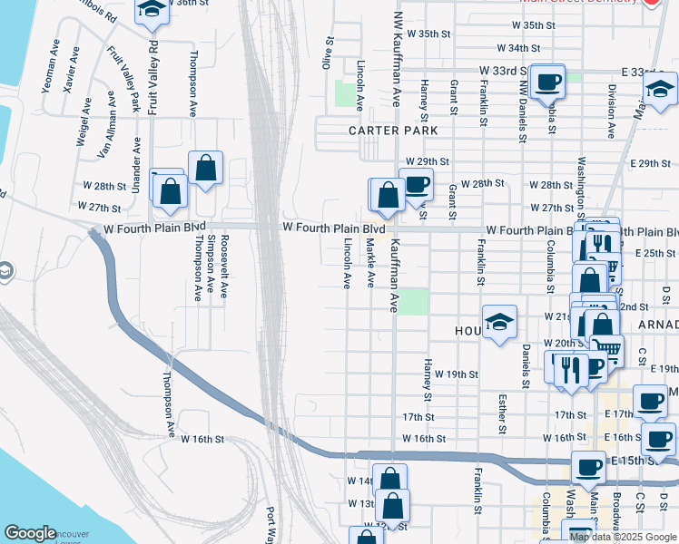 map of restaurants, bars, coffee shops, grocery stores, and more near 1203 West 24th Street in Vancouver