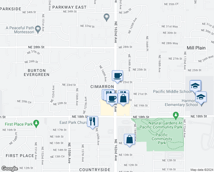 map of restaurants, bars, coffee shops, grocery stores, and more near 2213 Northeast 160th Avenue in Vancouver