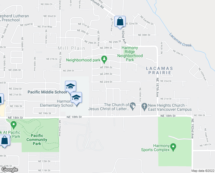 map of restaurants, bars, coffee shops, grocery stores, and more near 17916 Northeast 22nd Way in Vancouver