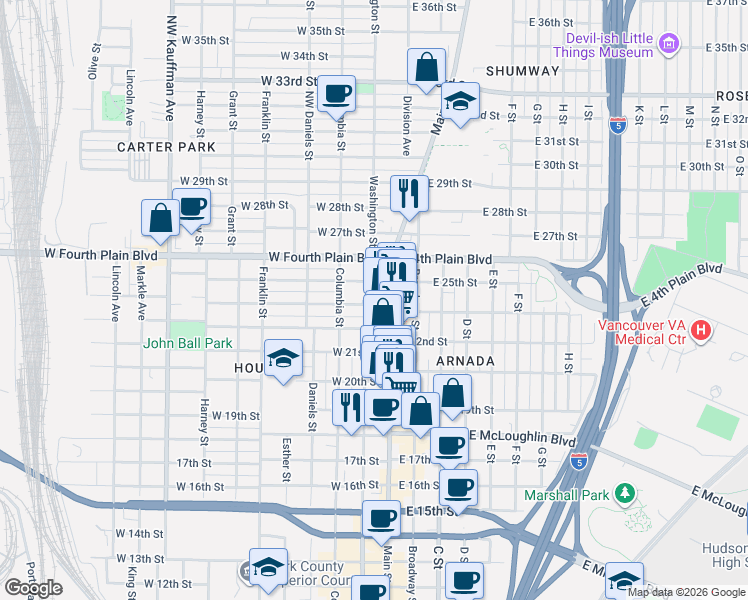 map of restaurants, bars, coffee shops, grocery stores, and more near 116 West 24th Street in Vancouver