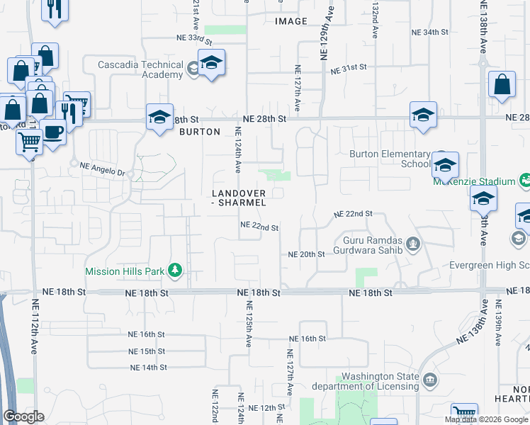 map of restaurants, bars, coffee shops, grocery stores, and more near 2211 Northeast 125th Avenue in Vancouver