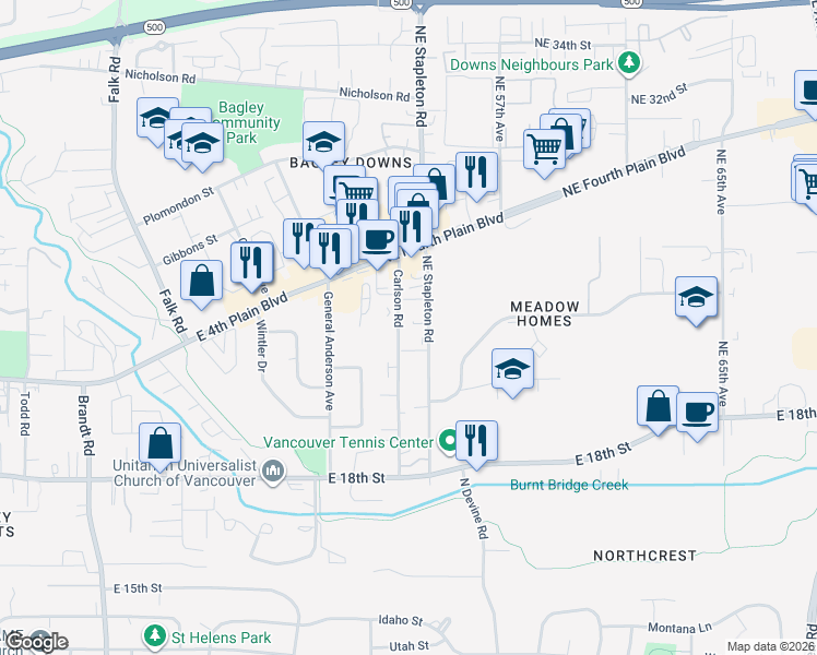 map of restaurants, bars, coffee shops, grocery stores, and more near 2407 Carlson Road in Vancouver