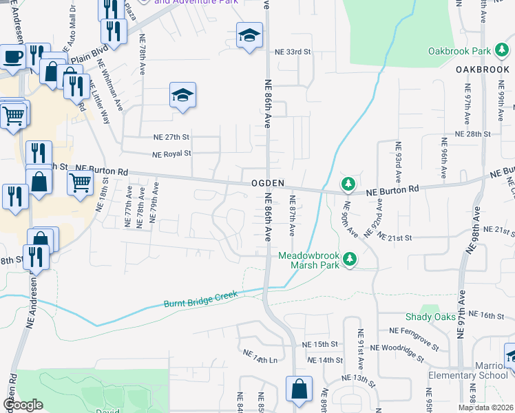 map of restaurants, bars, coffee shops, grocery stores, and more near 2238 Northeast 86th Avenue in Vancouver
